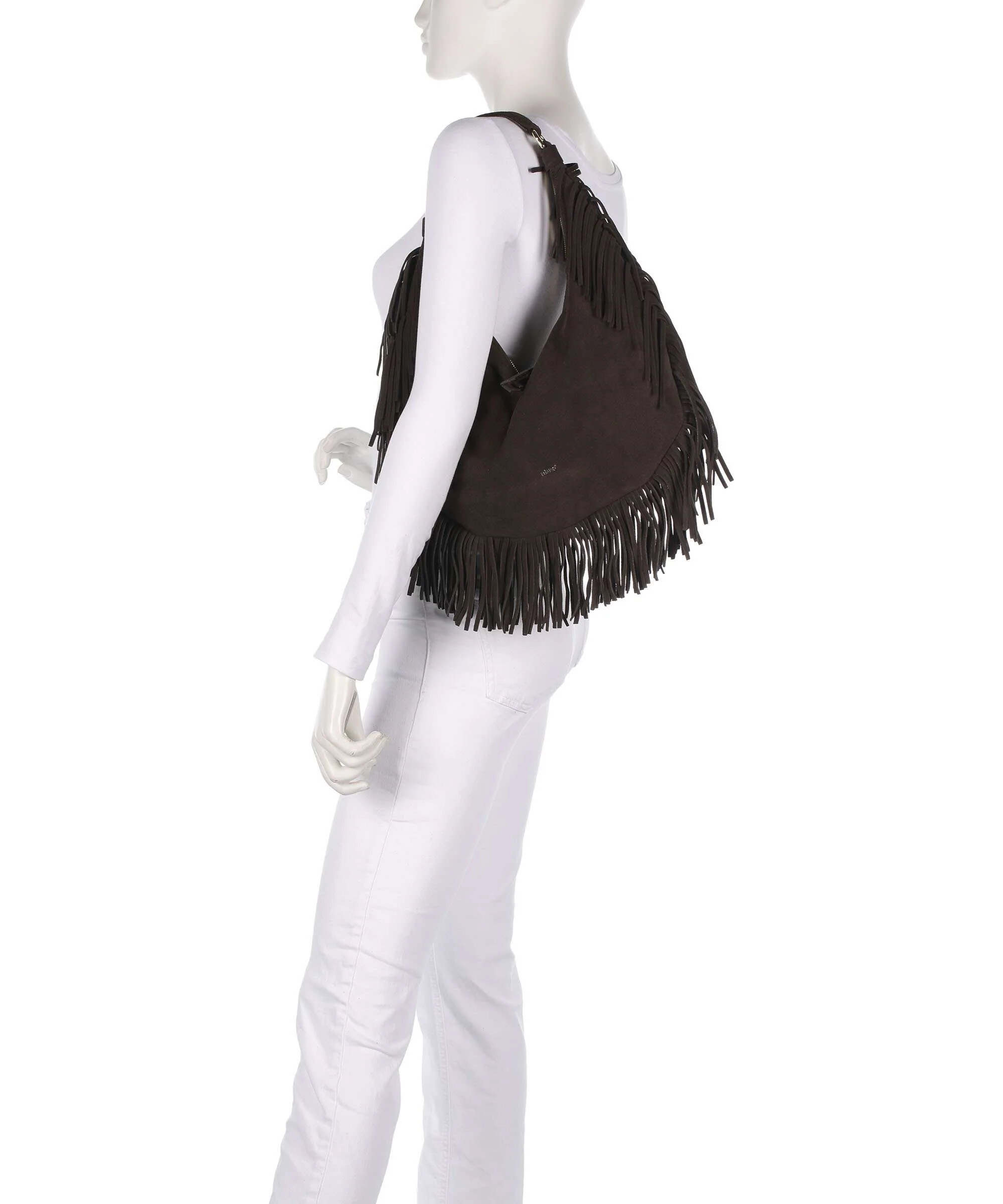 Abro Suede Nana Fringes Hobo tas dark brown - Image 3