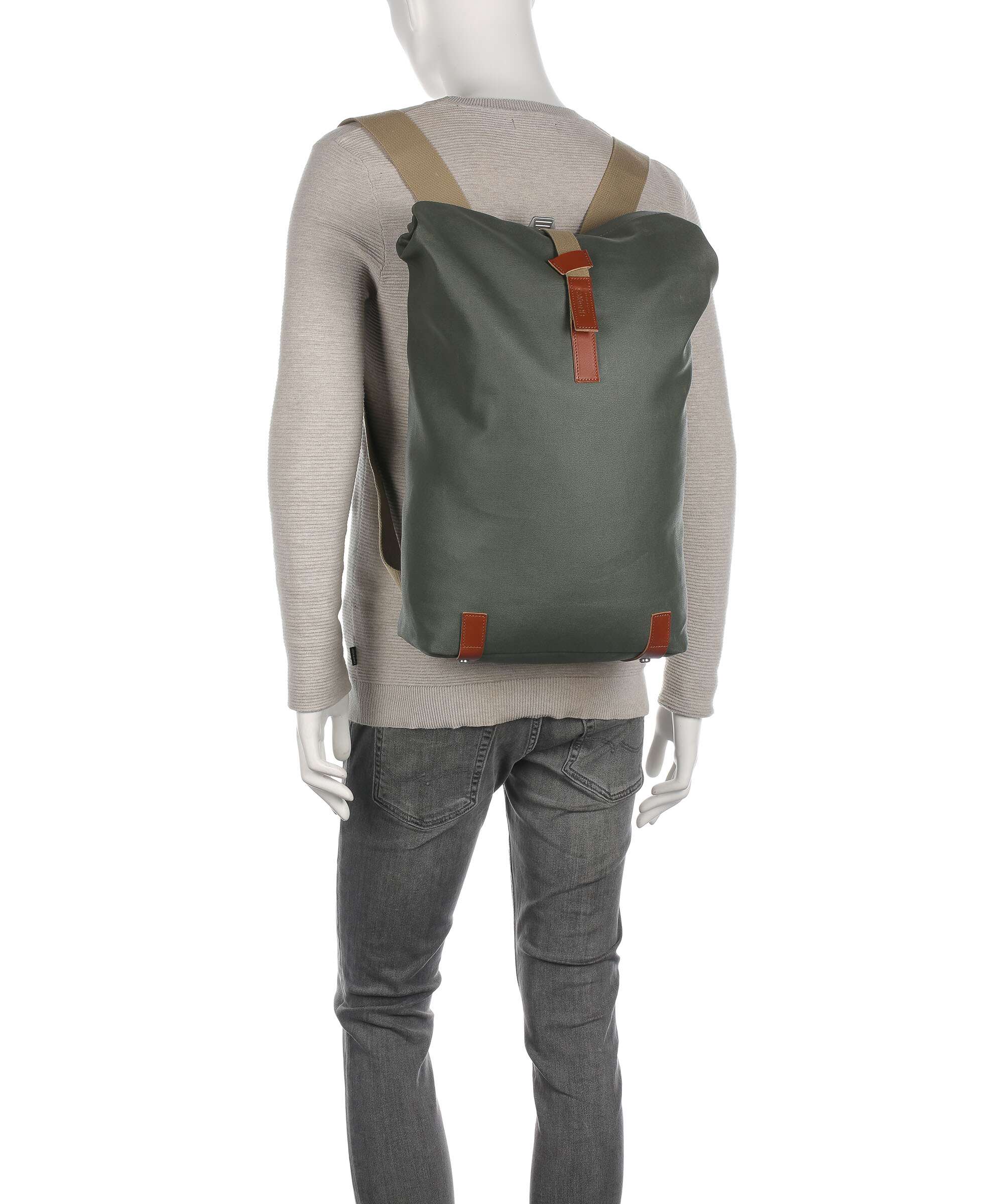 Brooks England Pickwick Cotton Canvas Large Rolltop rugzak sage green/honey details - Image 4