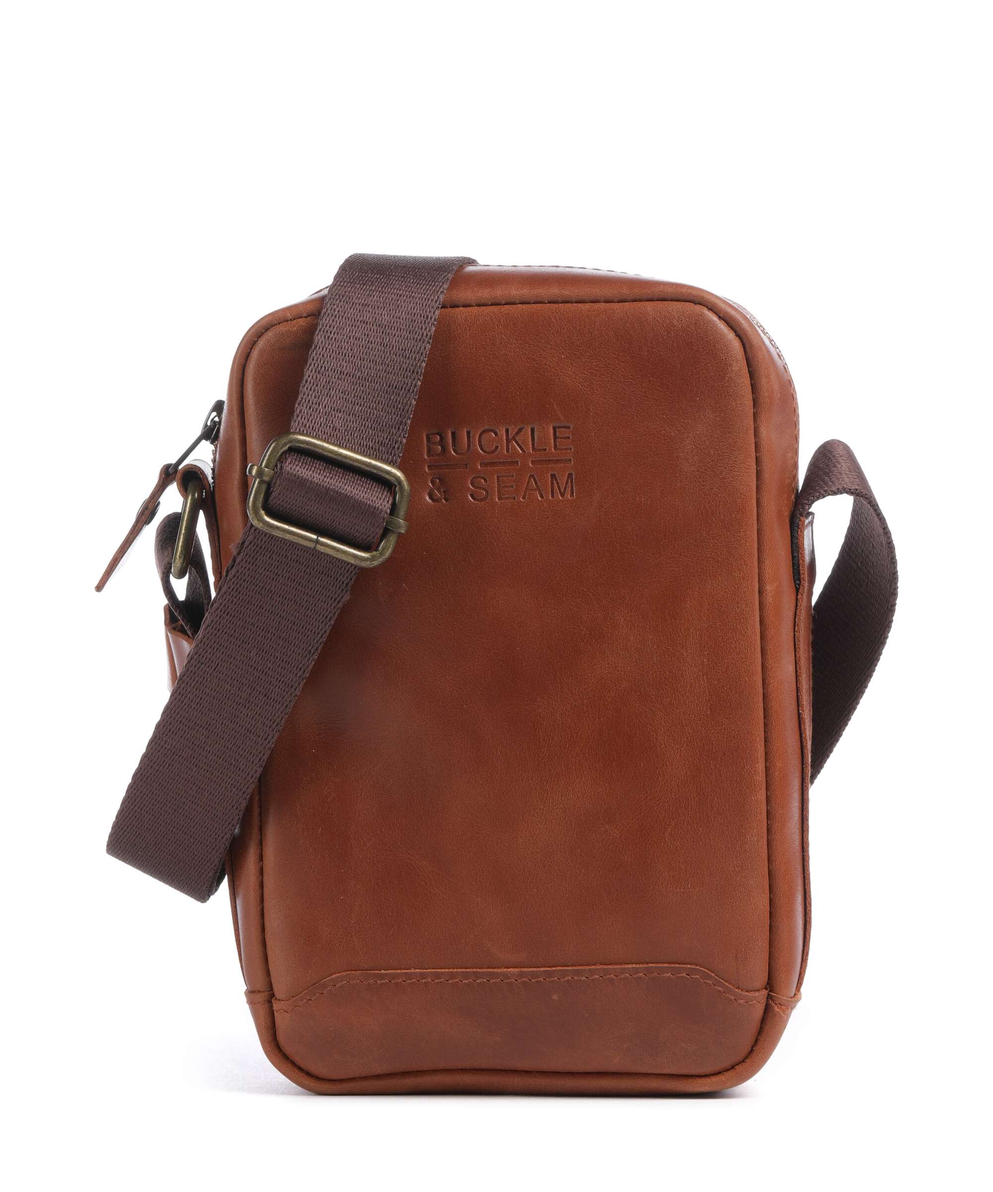 Buckle & Seam Crazy Horse Runner Crossbody tas cognac