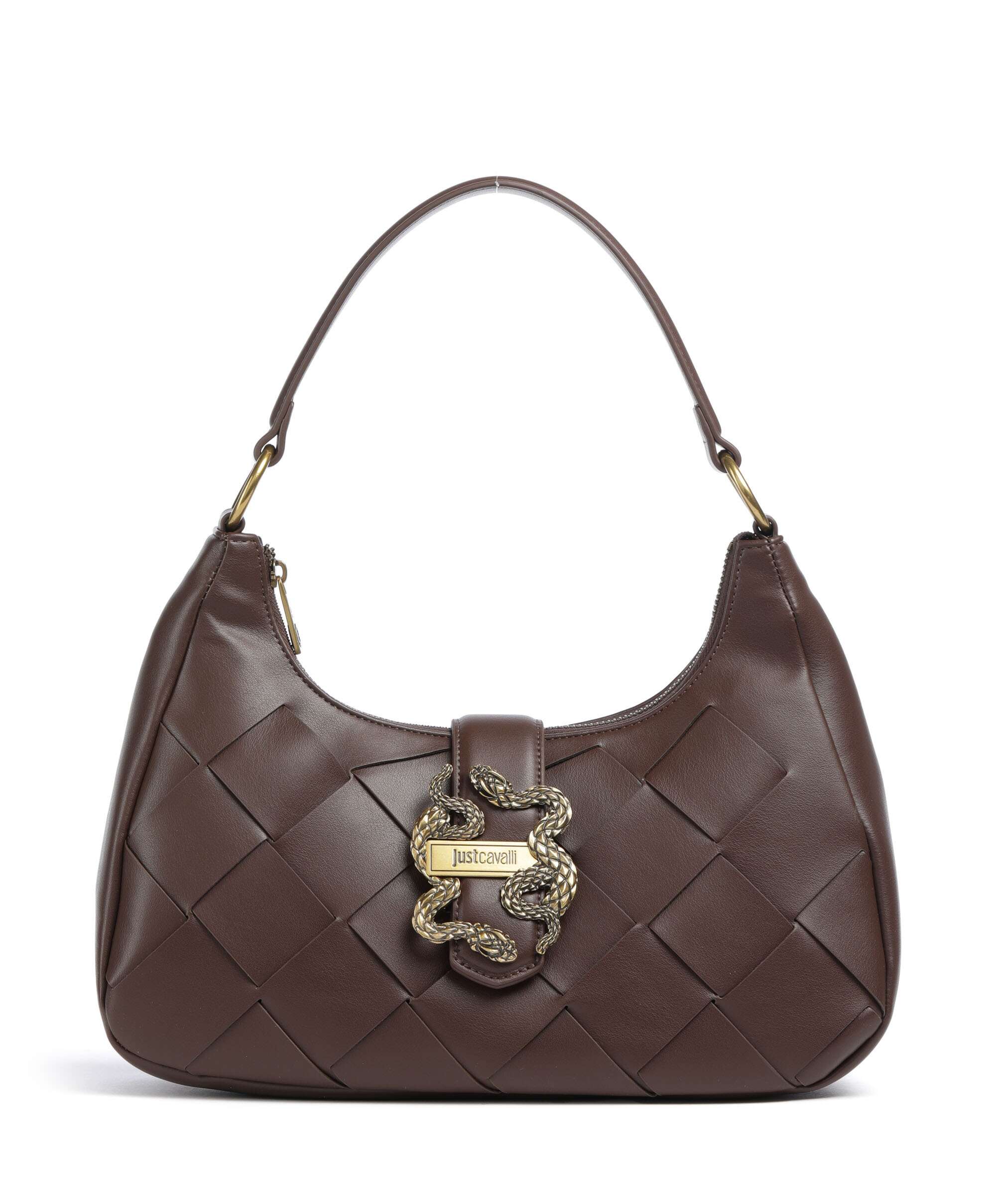 Just Cavalli Iconic Snakes Braided Schoudertas black coffee