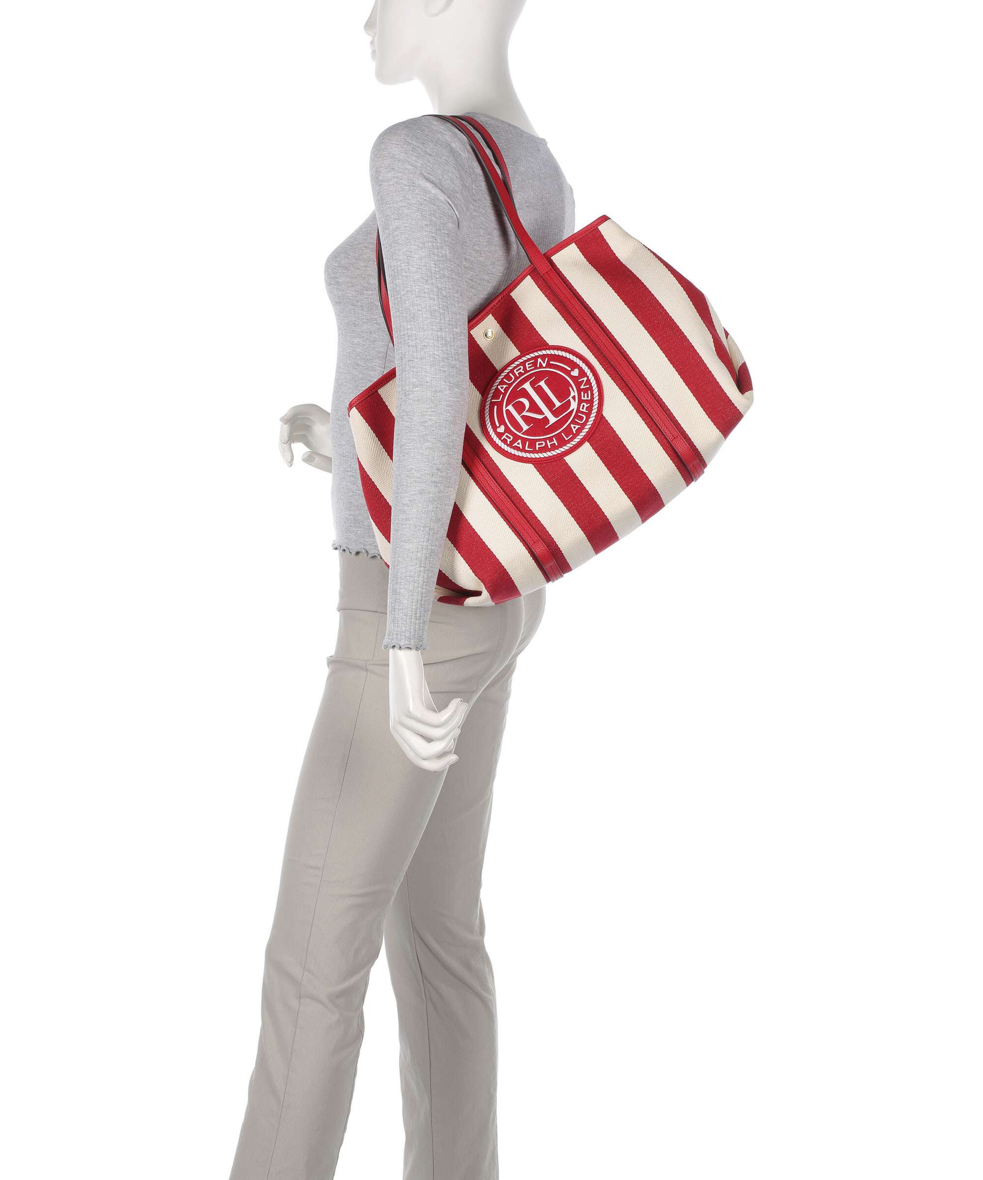 Lauren Ralph Lauren Emerie Extra Large Boodschappentas natural/festive red stripe - Image 3