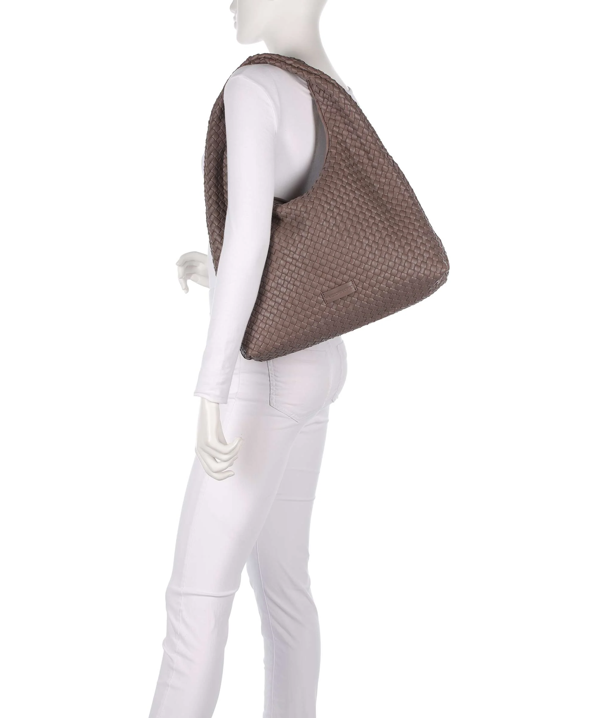 Les Visionnaires Jade Weave Silky Hobo tas taupe brown - Image 3