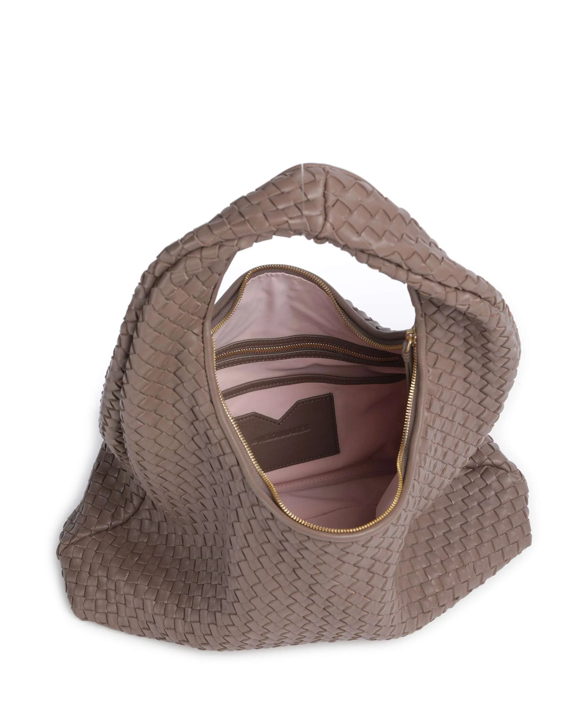 Les Visionnaires Jade Weave Silky Hobo tas taupe brown - Image 5