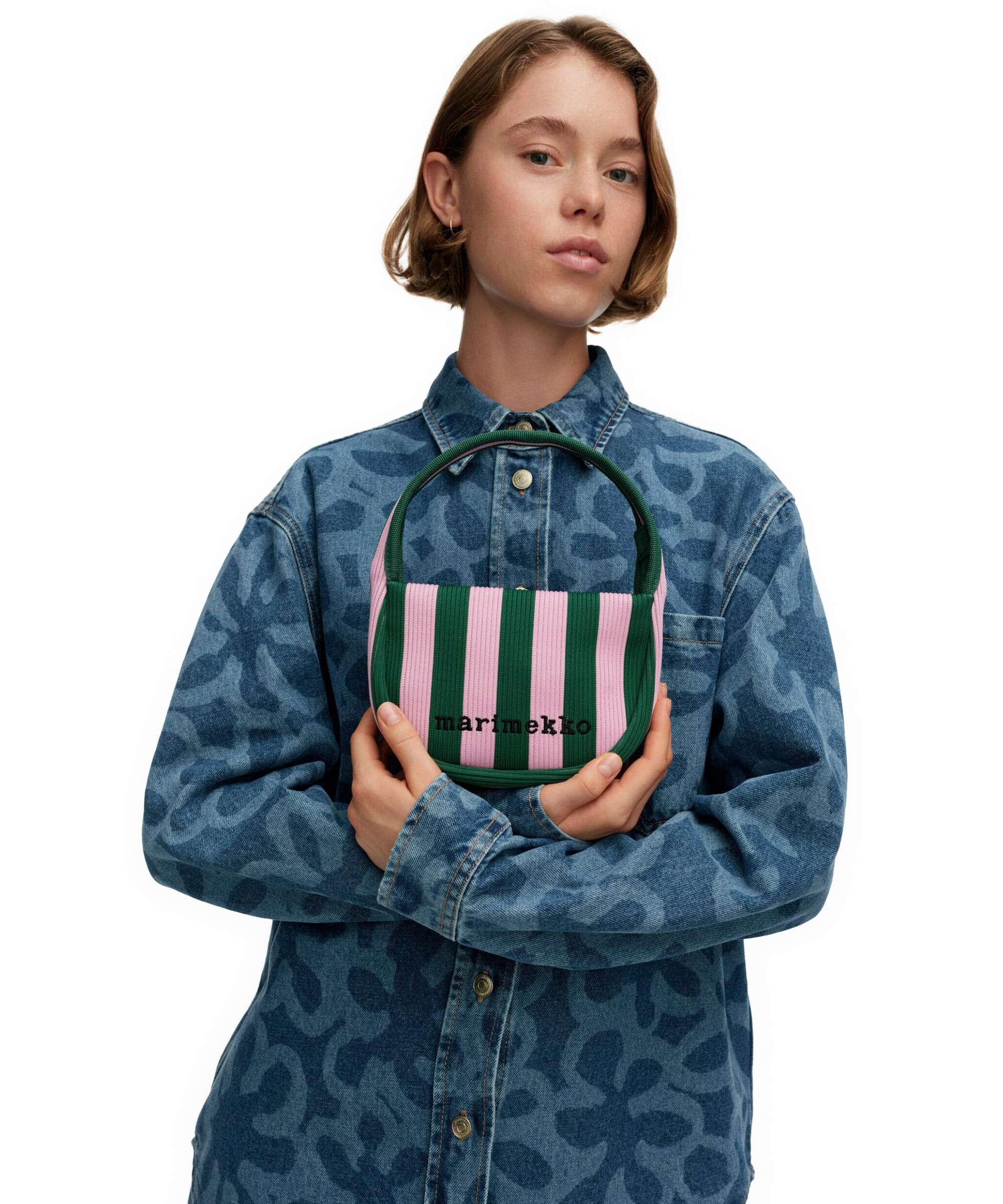 Marimekko Knitted Merirosvo Handtas pink/dark green - Image 3
