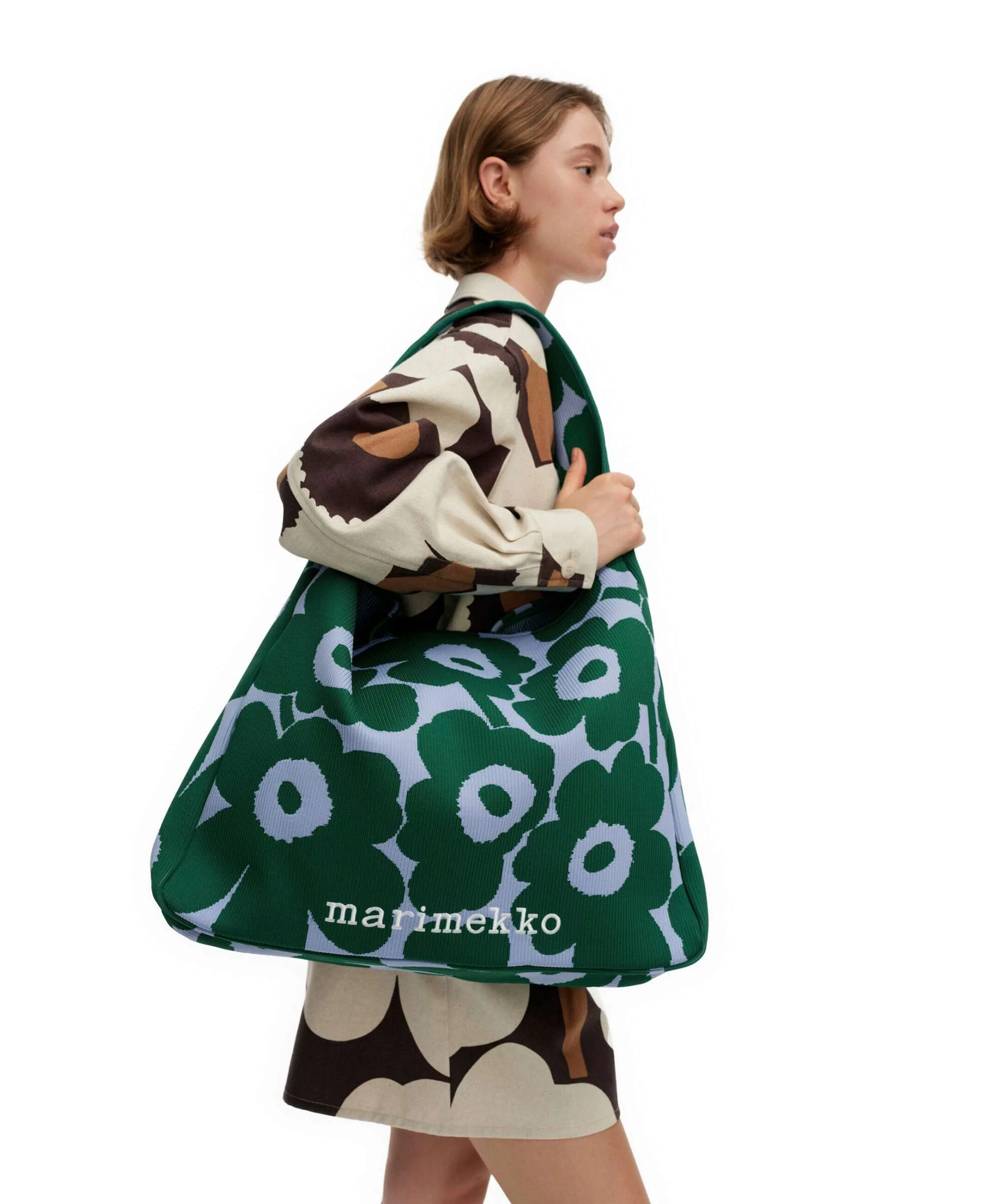Marimekko Knitted Unikko Hobo tas dark green/blue - Image 3