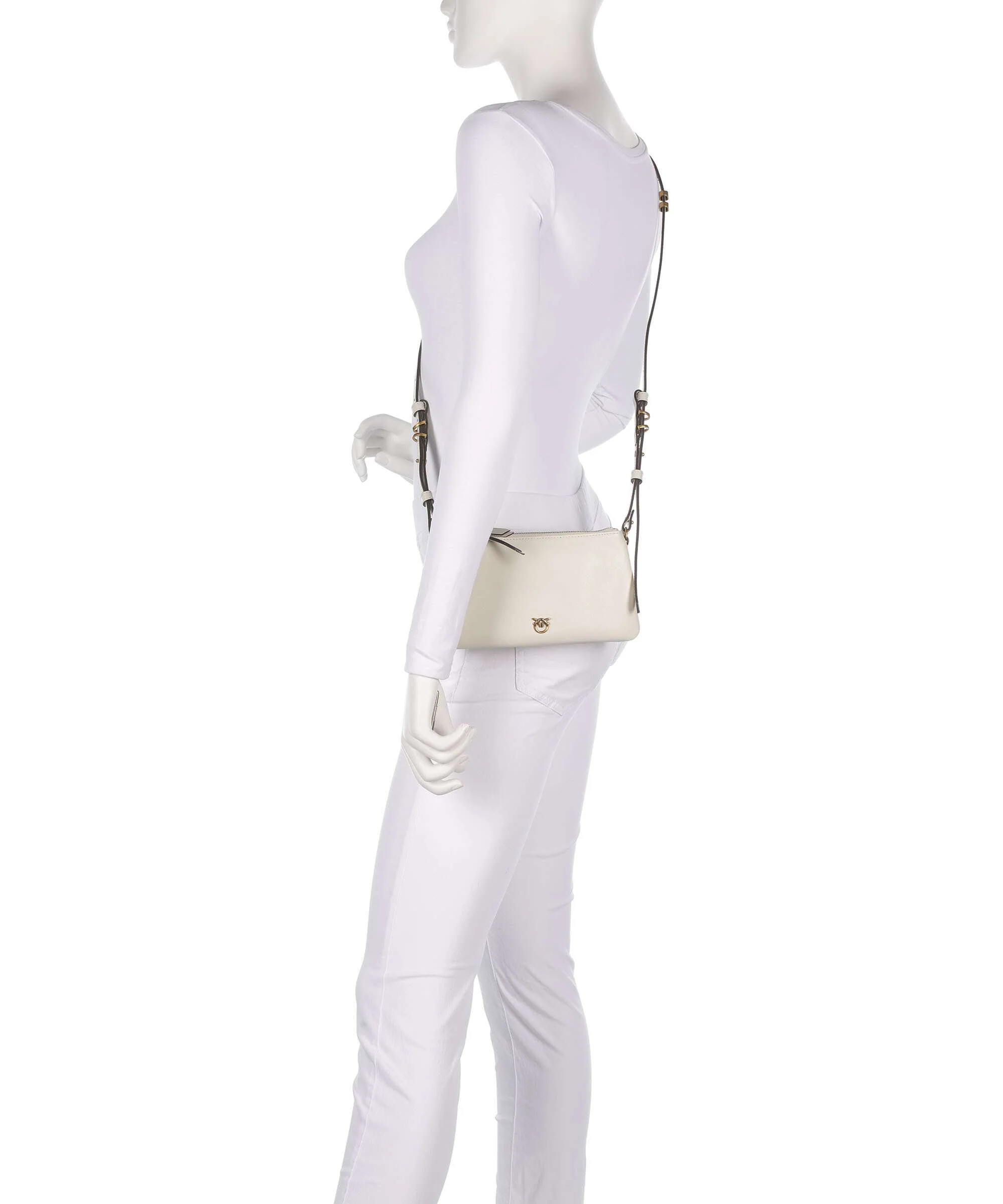 Pinko Double Mini Schoudertas bianco seta/antique gold - Image 3