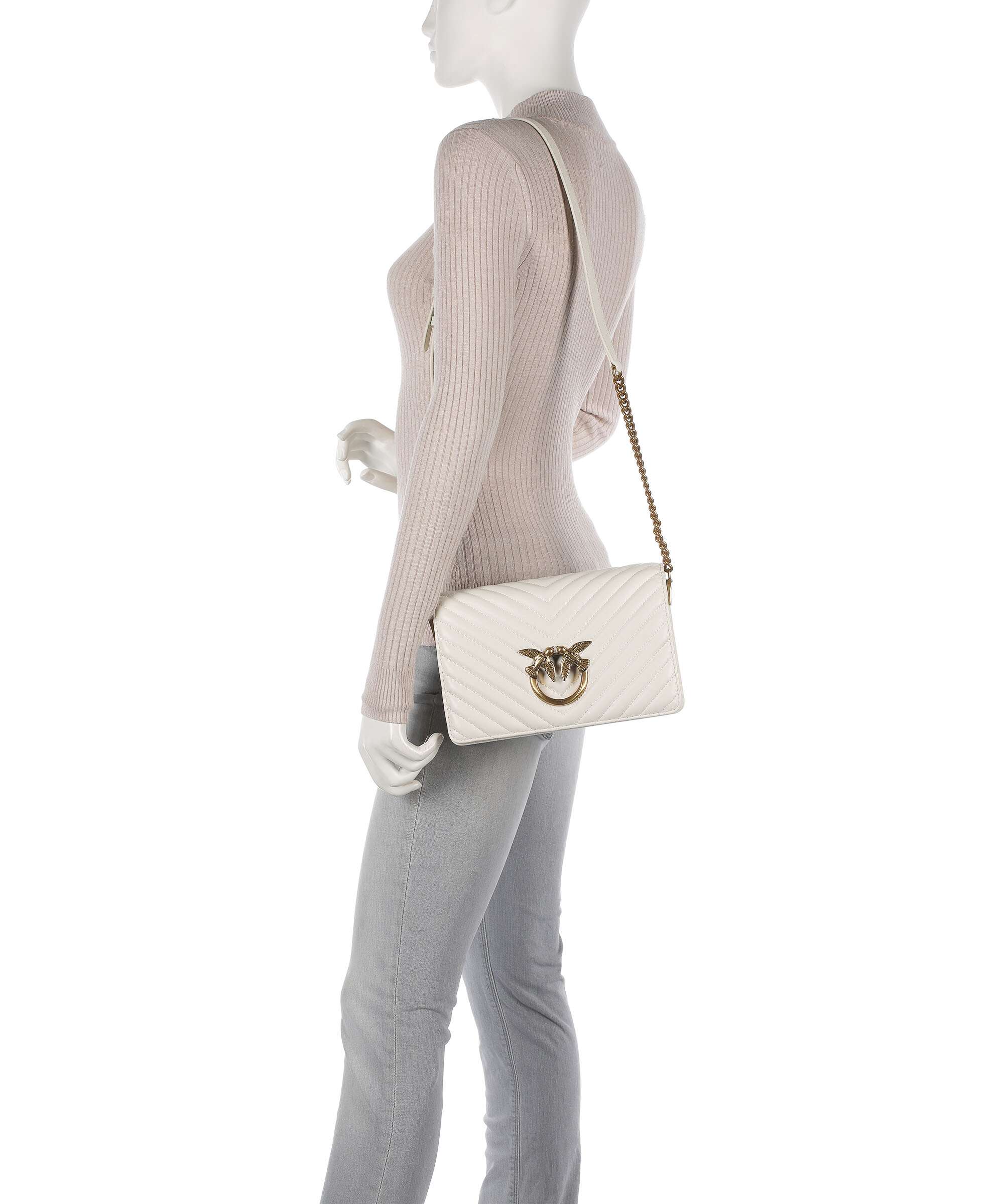 Pinko Love Click Classic Crossbody tas bianco seta/antique gold - Image 3
