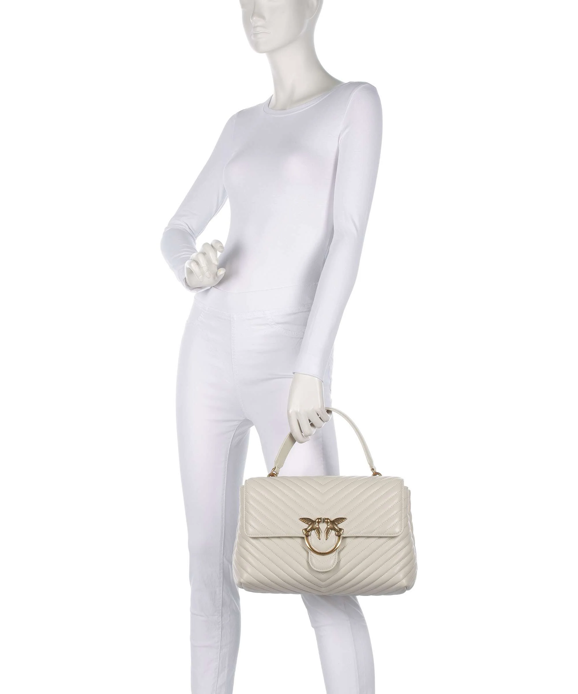 Pinko Love Lady Puff Big Handtas bianco seta/antique gold - Image 3
