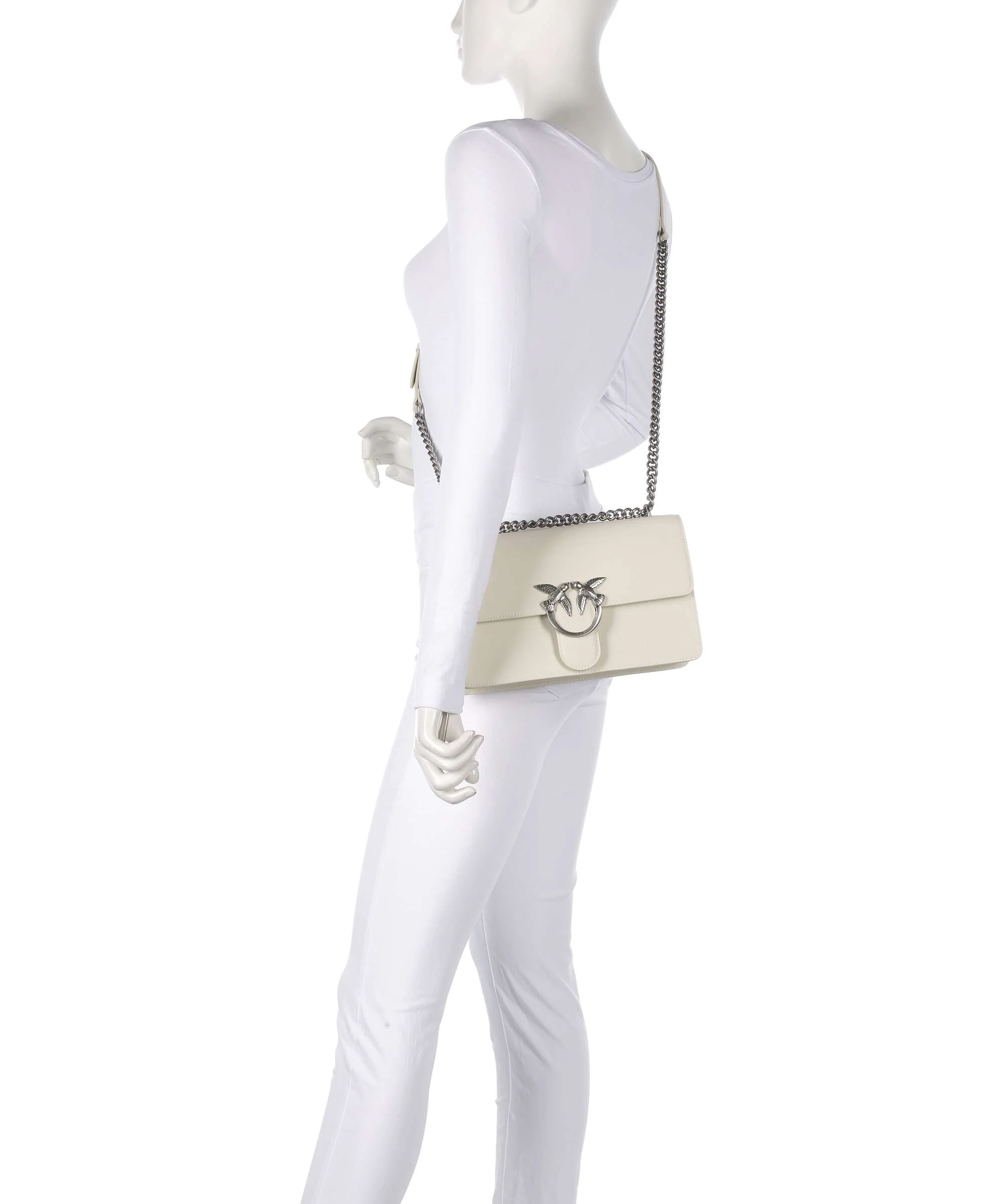 Pinko Love One Classic Schoudertas bianco seta/old silver - Image 3