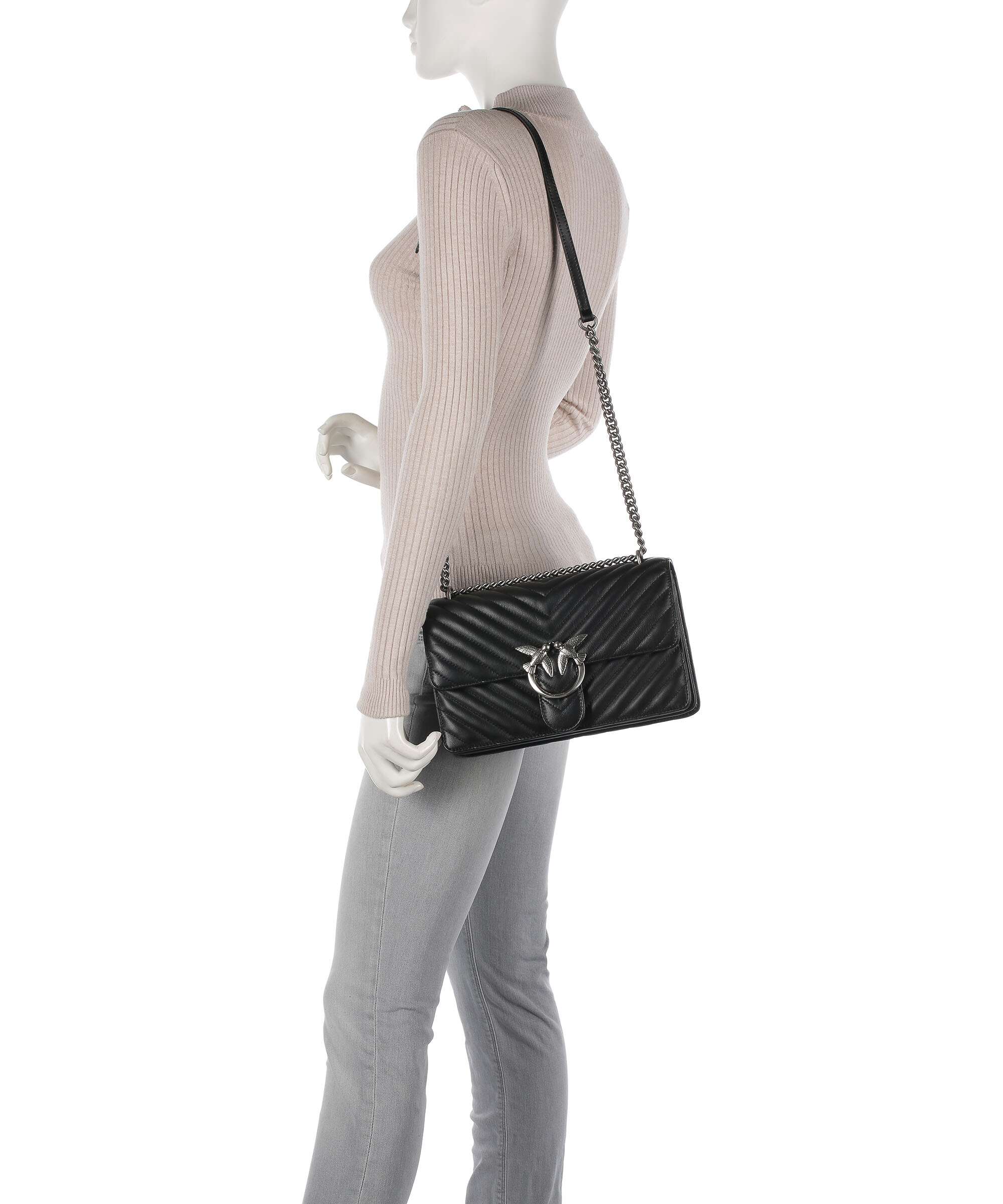 Pinko Love One Classic Schoudertas nero/old silver - Image 3