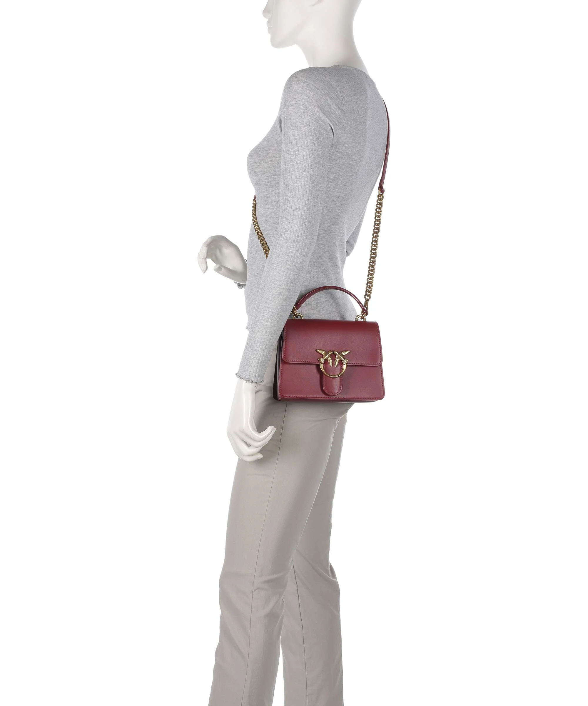 Pinko Love One Mini Handtas bordeaux merlot/antique gold - Image 3