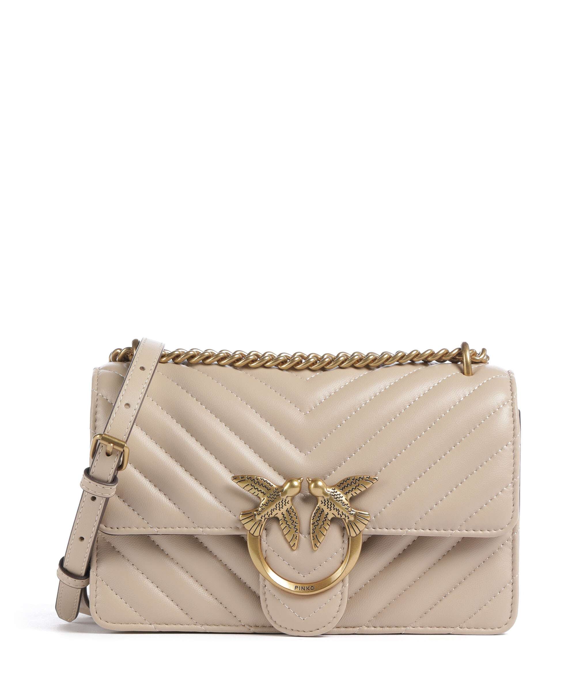 Pinko Love One Mini Schoudertas beige/grigio fumo/antique gold