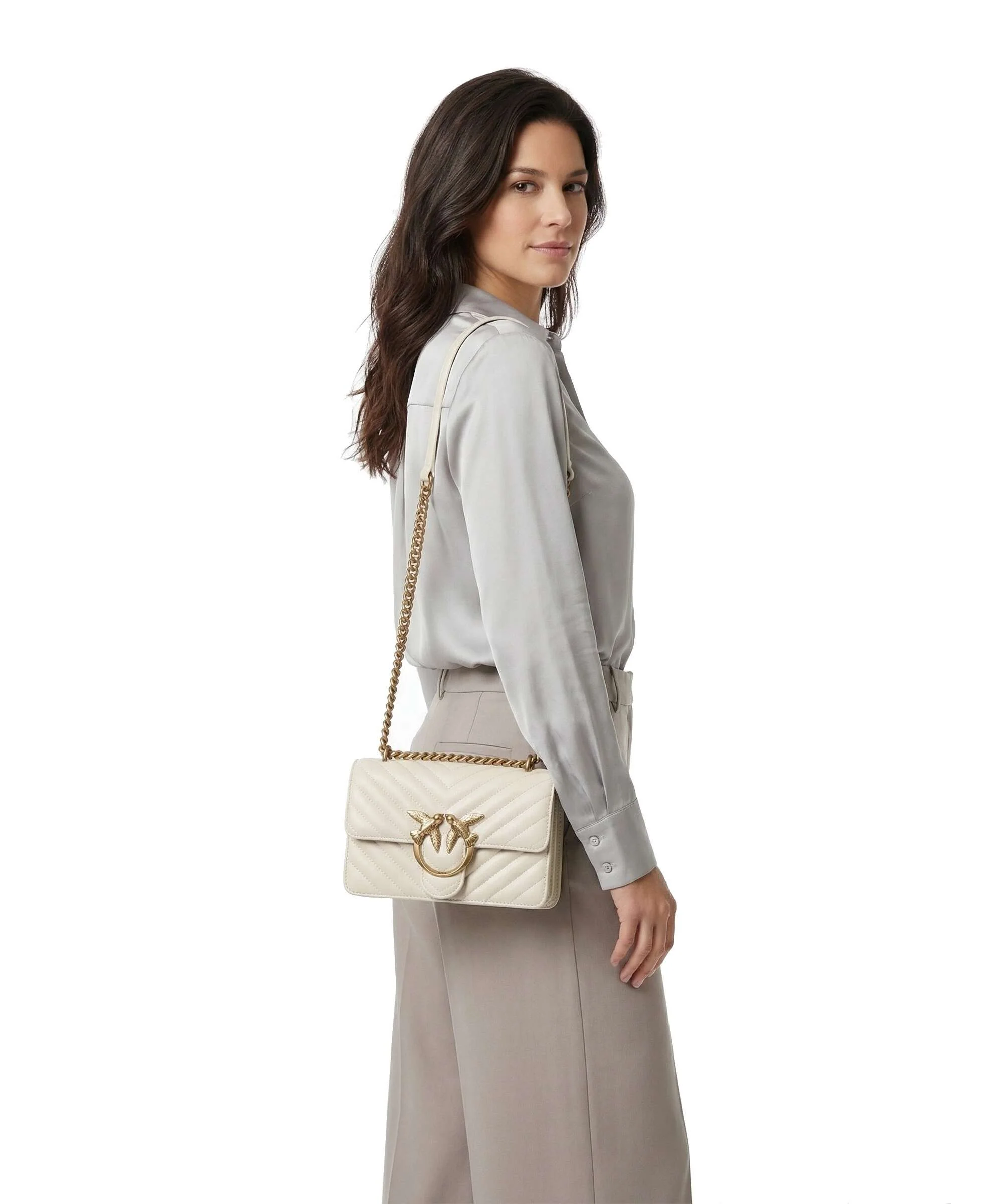 Pinko Love One Mini Schoudertas bianco seta/antique gold - Image 3