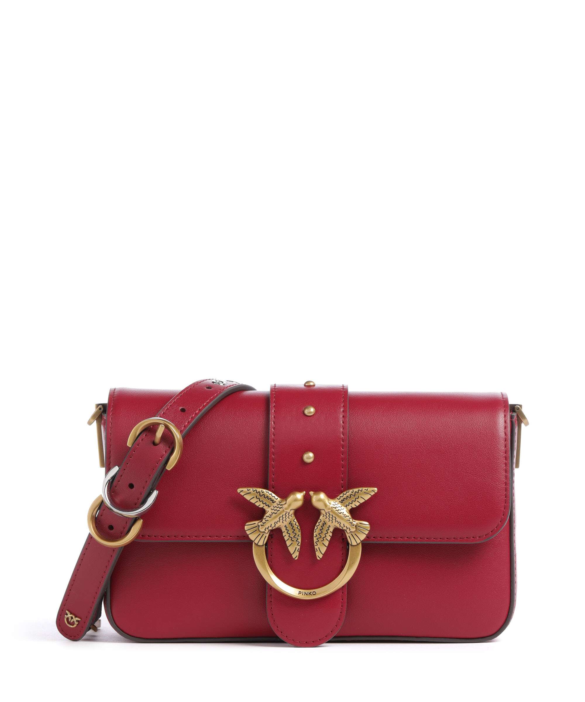 Pinko Love One Mini Slouchy Charms Crossbody tas rosso lampone/antique gold