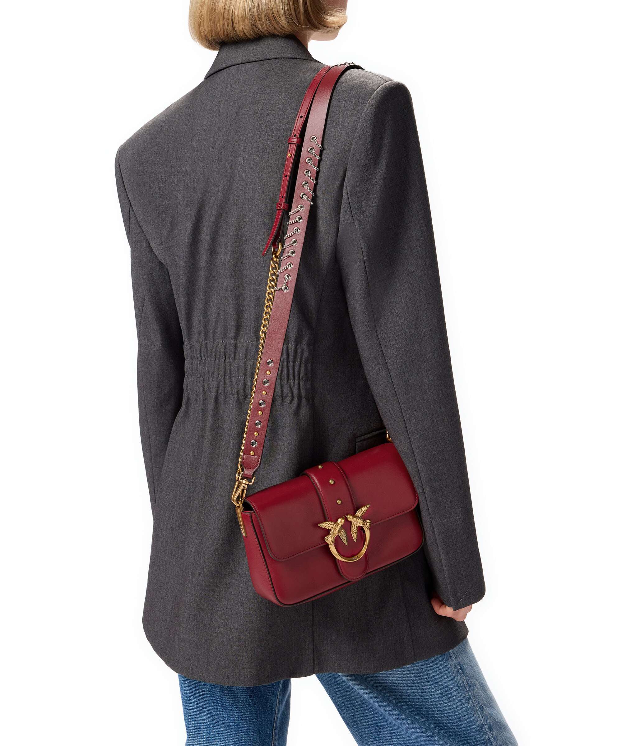 Pinko Love One Mini Slouchy Charms Crossbody tas rosso lampone/antique gold - Image 3