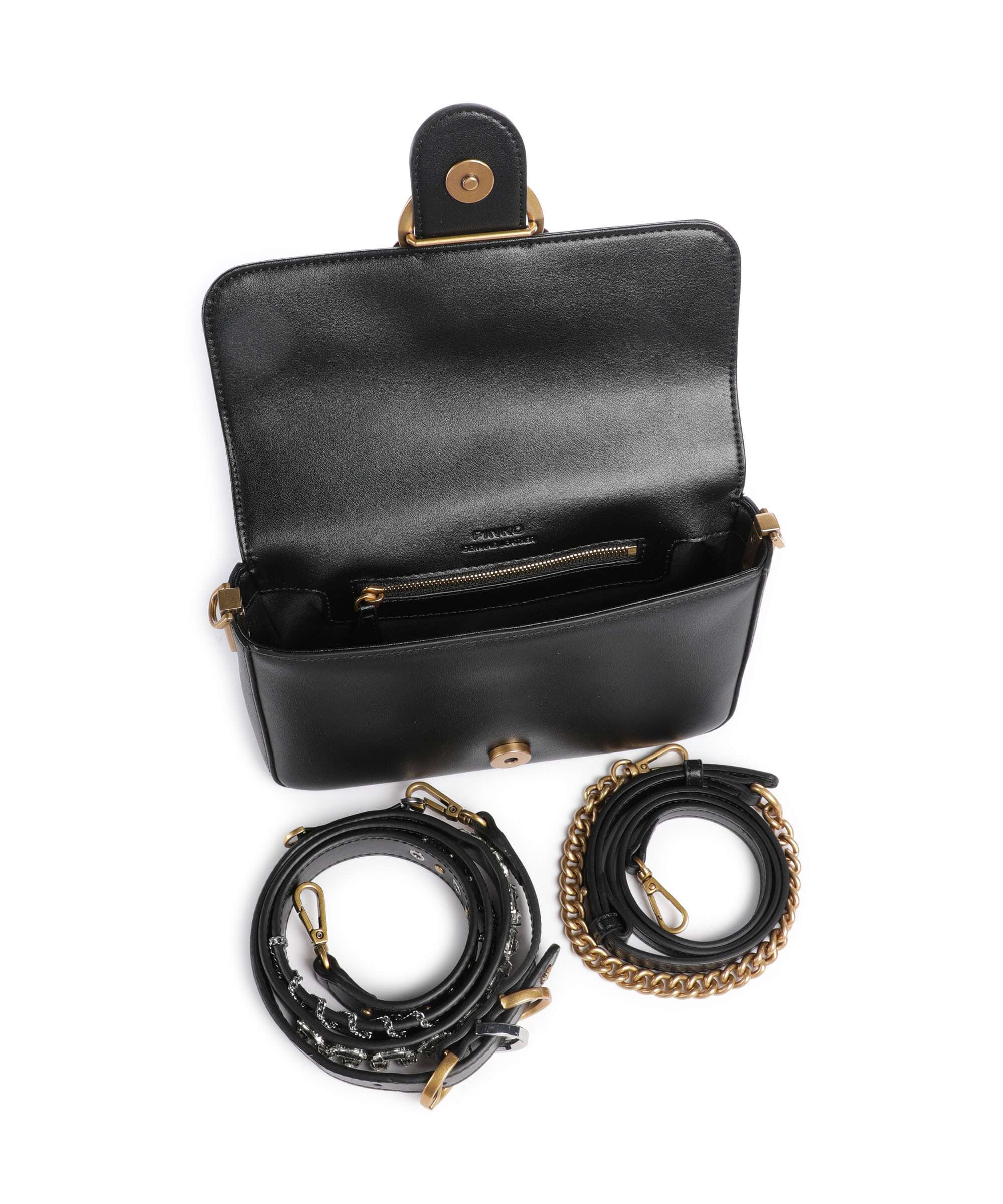 Pinko Love One Mini Slouchy Charms Crossbody tas nero/antique gold - Image 6