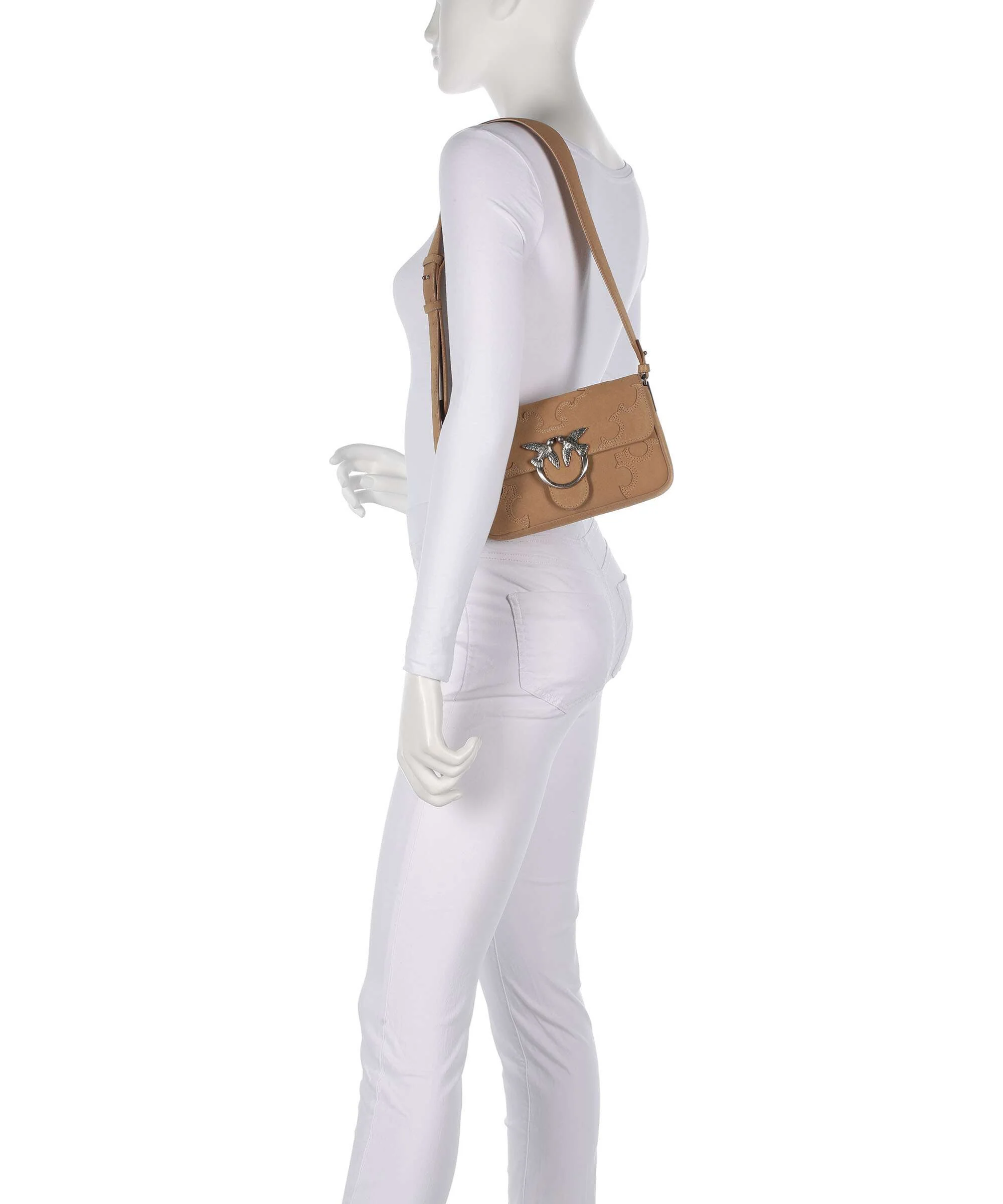 Pinko Love One Mini Slouchy Crossbody tas beige/scoiattolo/old silver - Image 4
