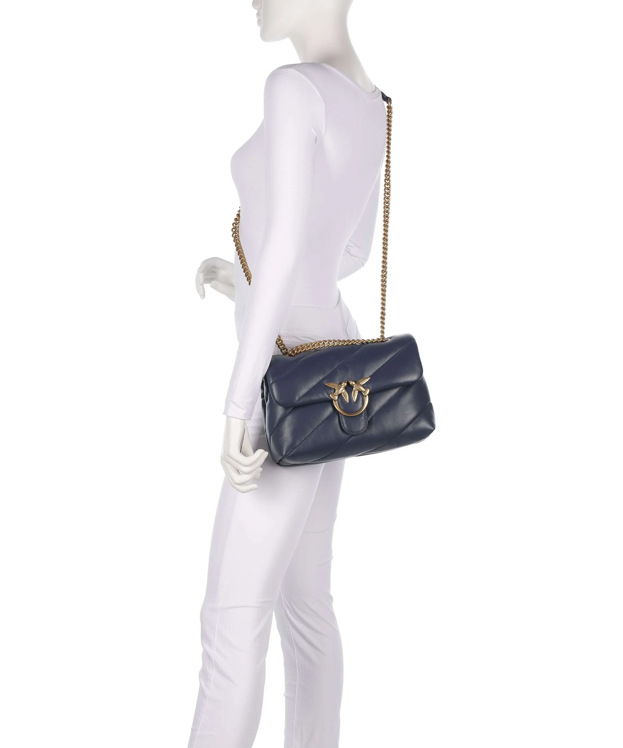 Pinko Love Puff Classic Schoudertas blu indaco ombroso/antique gold - Image 3