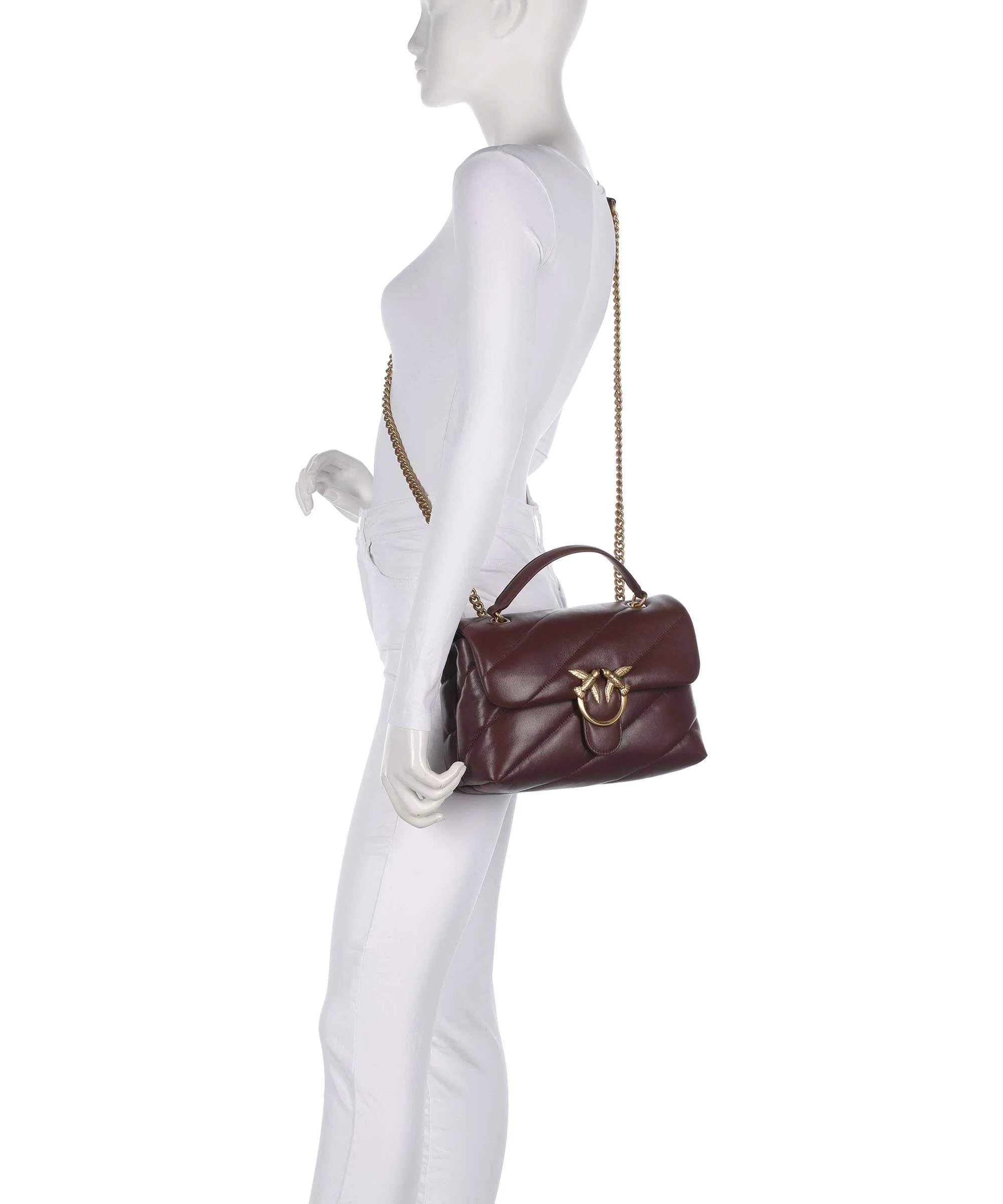 Pinko Love Puff Classic Schoudertas rosso vino/antique gold - Image 4