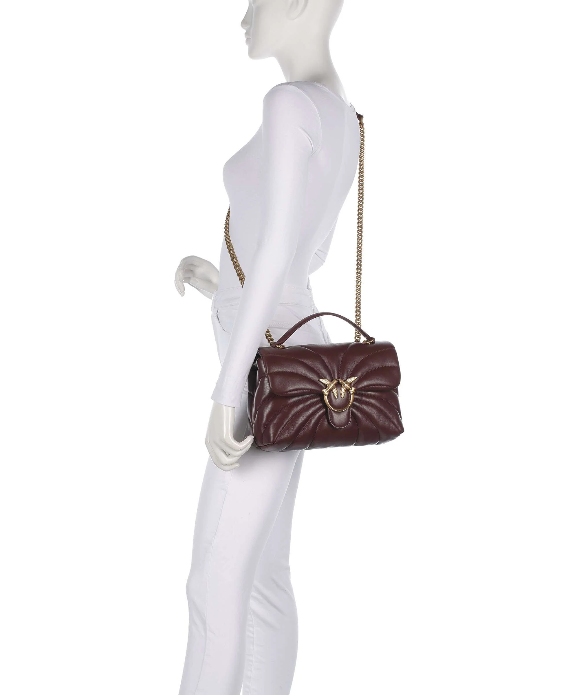 Pinko Love Puff Classic Schoudertas burgundy wine/antique gold - Image 3