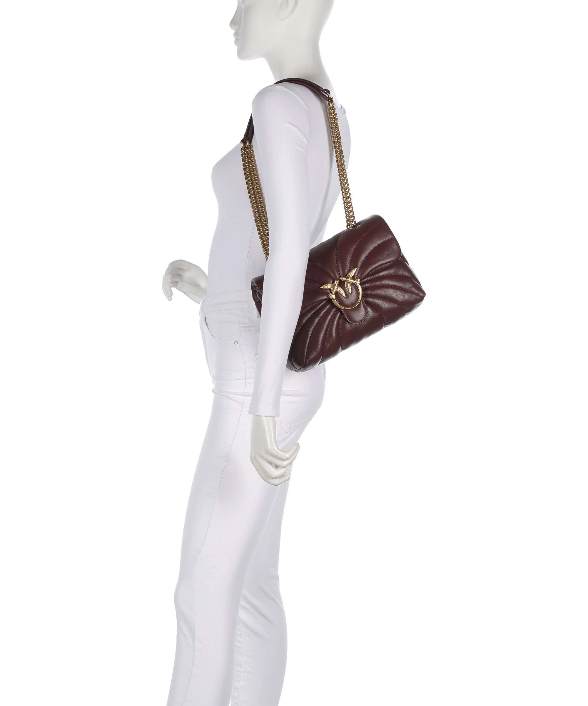 Pinko Love Puff Classic Schoudertas burgundy wine/antique gold - Image 4