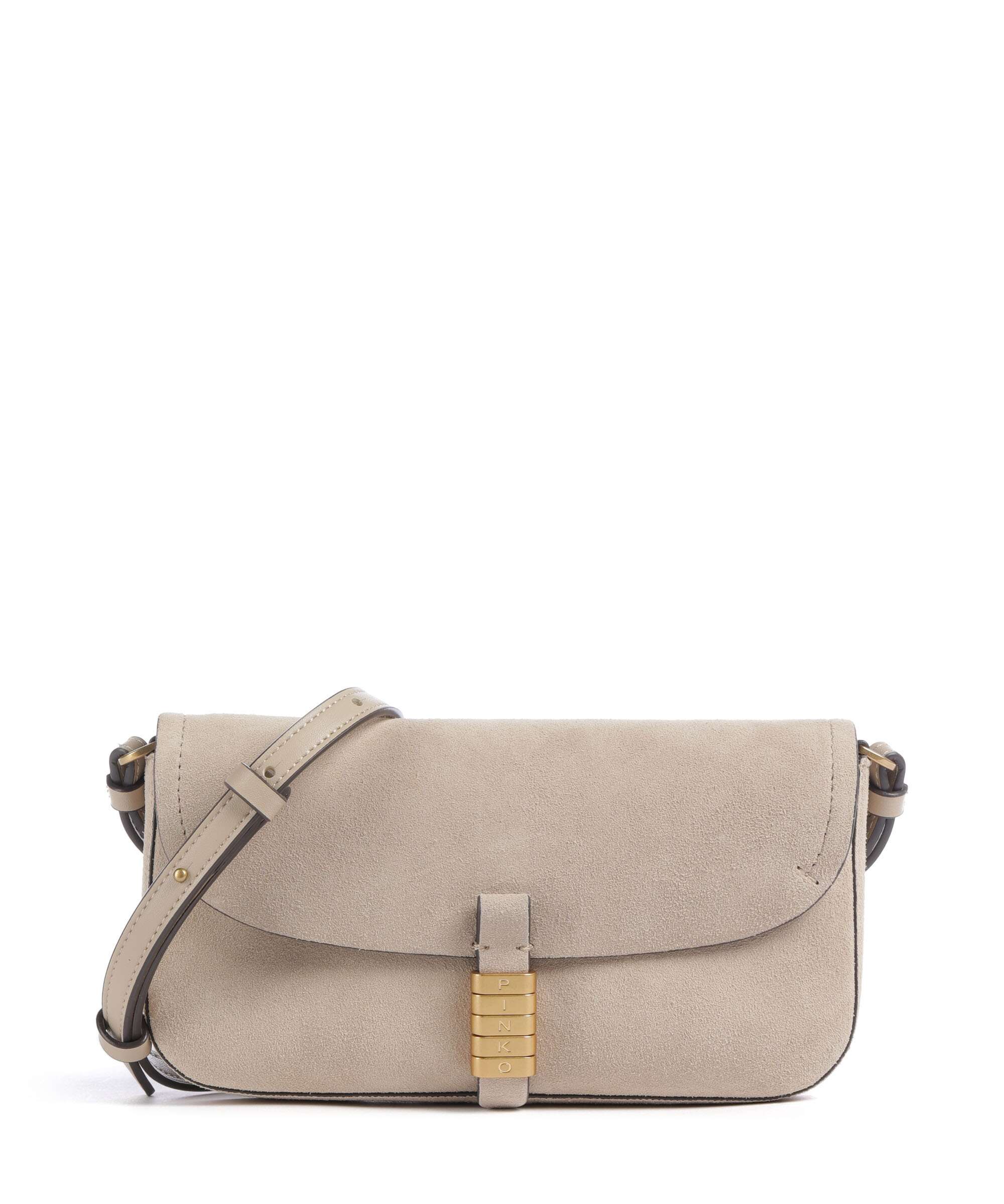 Pinko Saddle Flat Crossbody tas beige/grigio fumo/antique gold