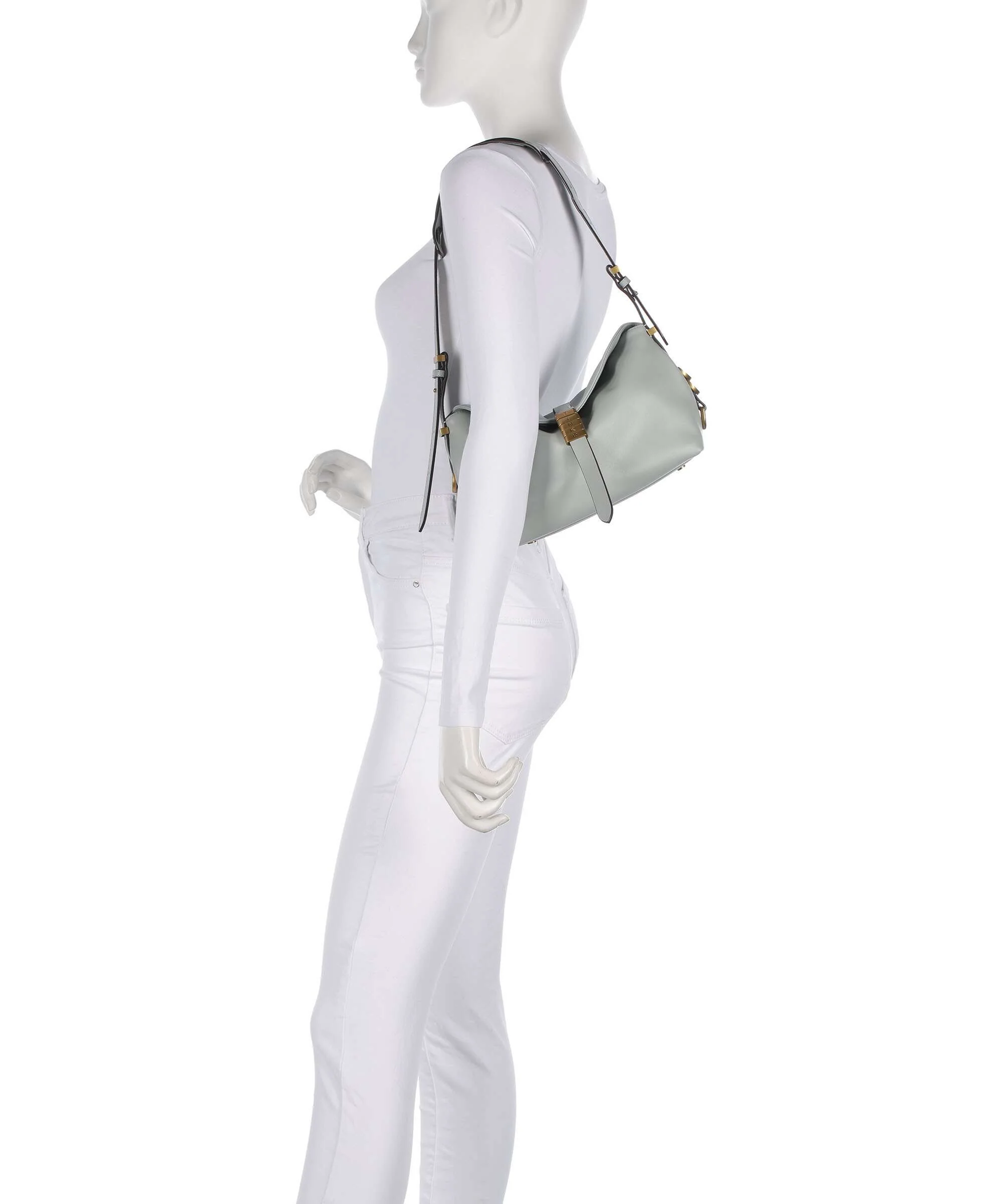 Pinko Saddle Horizontal Mini Schoudertas grigio perla/antique gold - Image 3