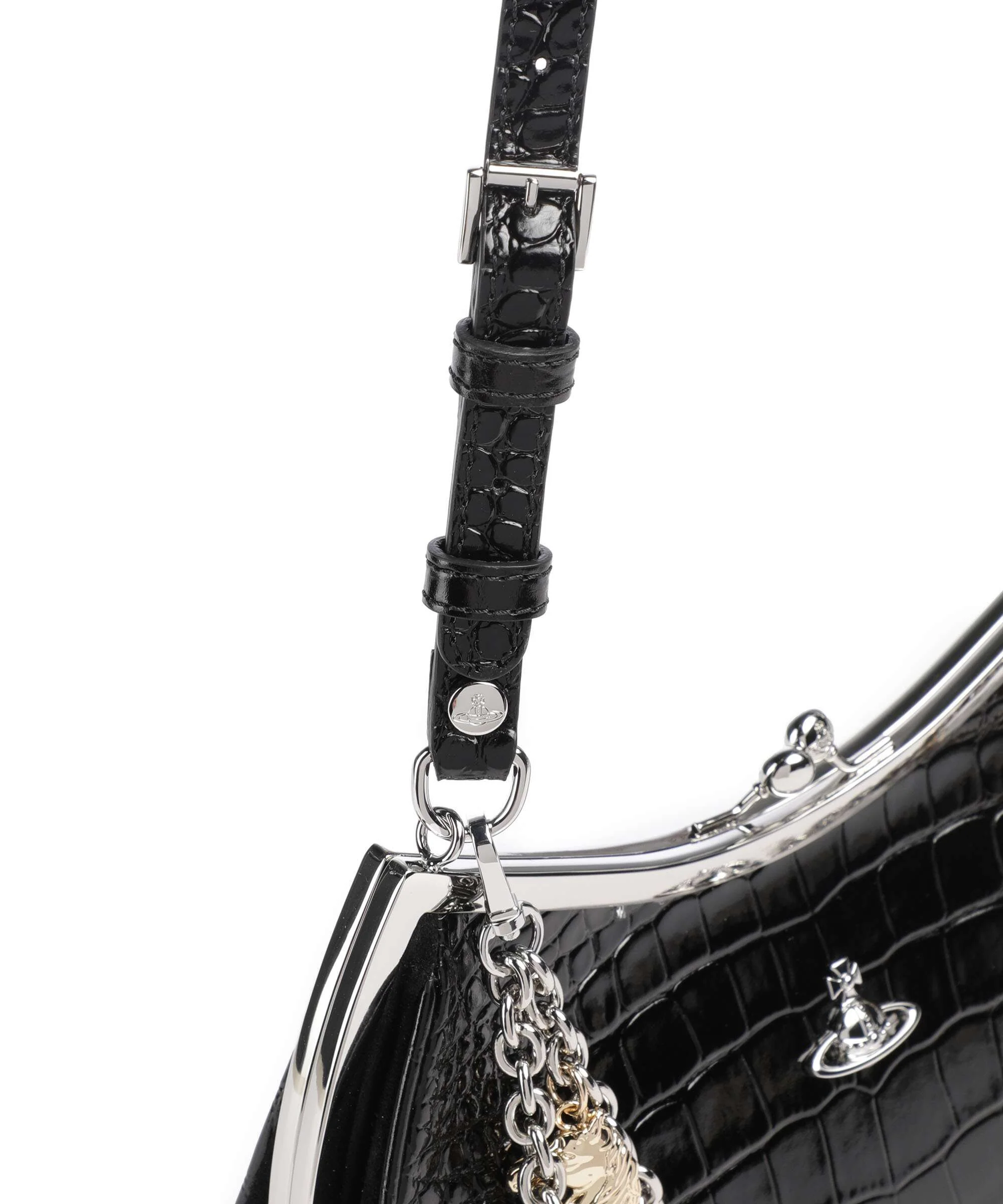Vivienne Westwood Charm Frame Embossed Croc Schoudertas black charms - Image 4