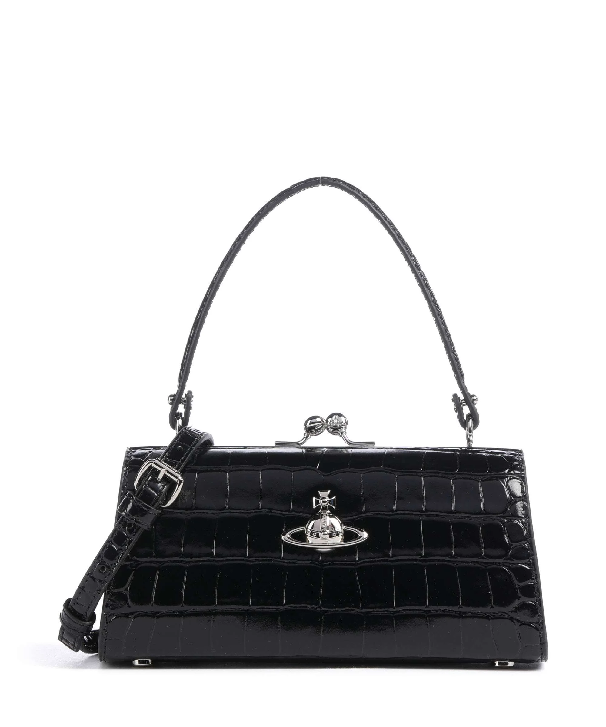 Vivienne Westwood Doll Frame Embossed Croc XL Handtas black