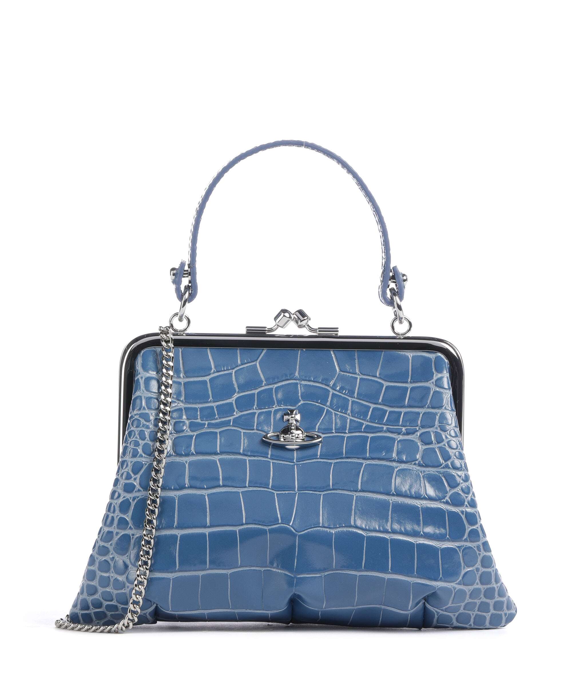 Vivienne Westwood Granny Frame Embossed Croc Handtas blue