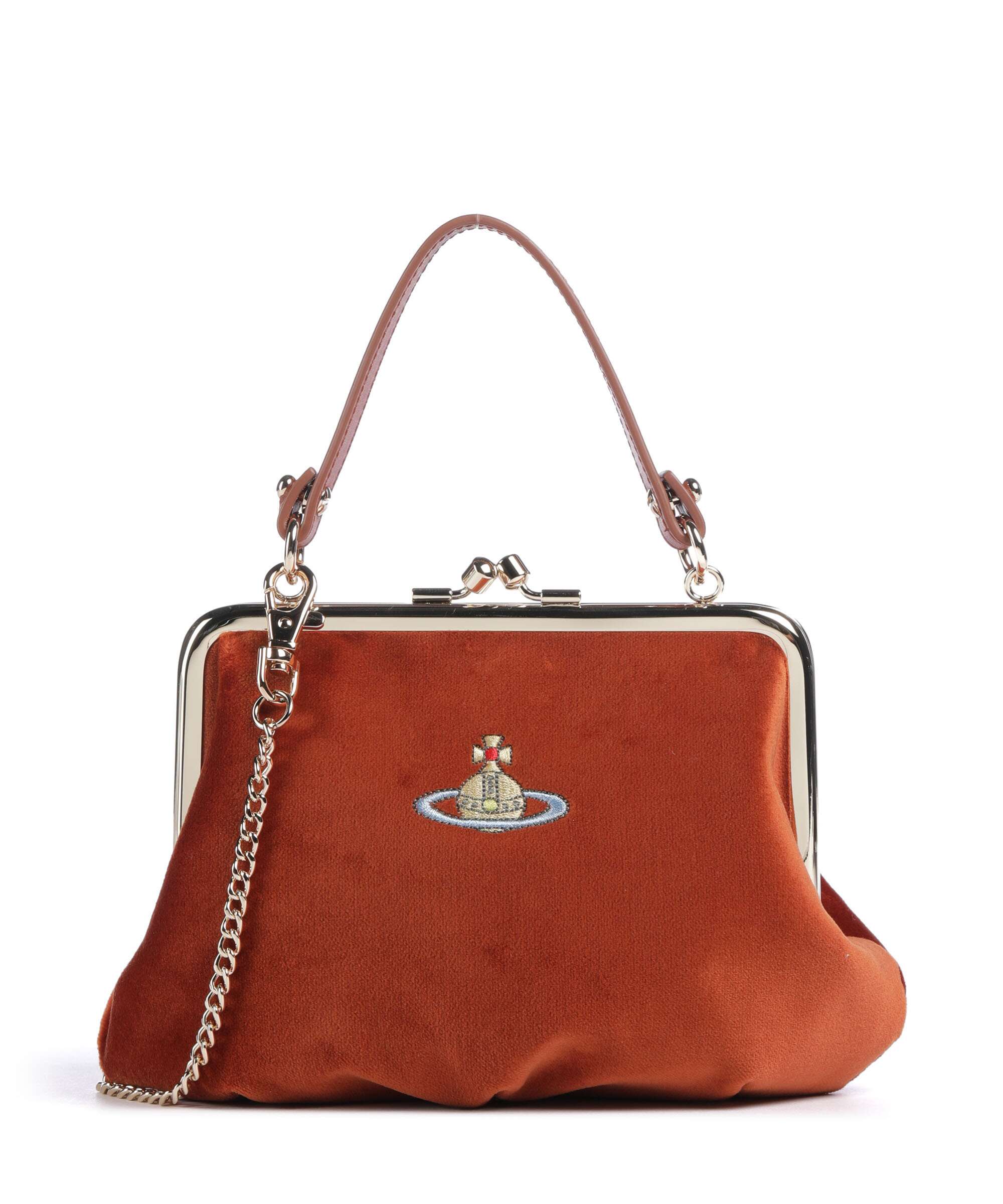 Vivienne Westwood Granny Frame Velvet Crossbody tas burnt orange