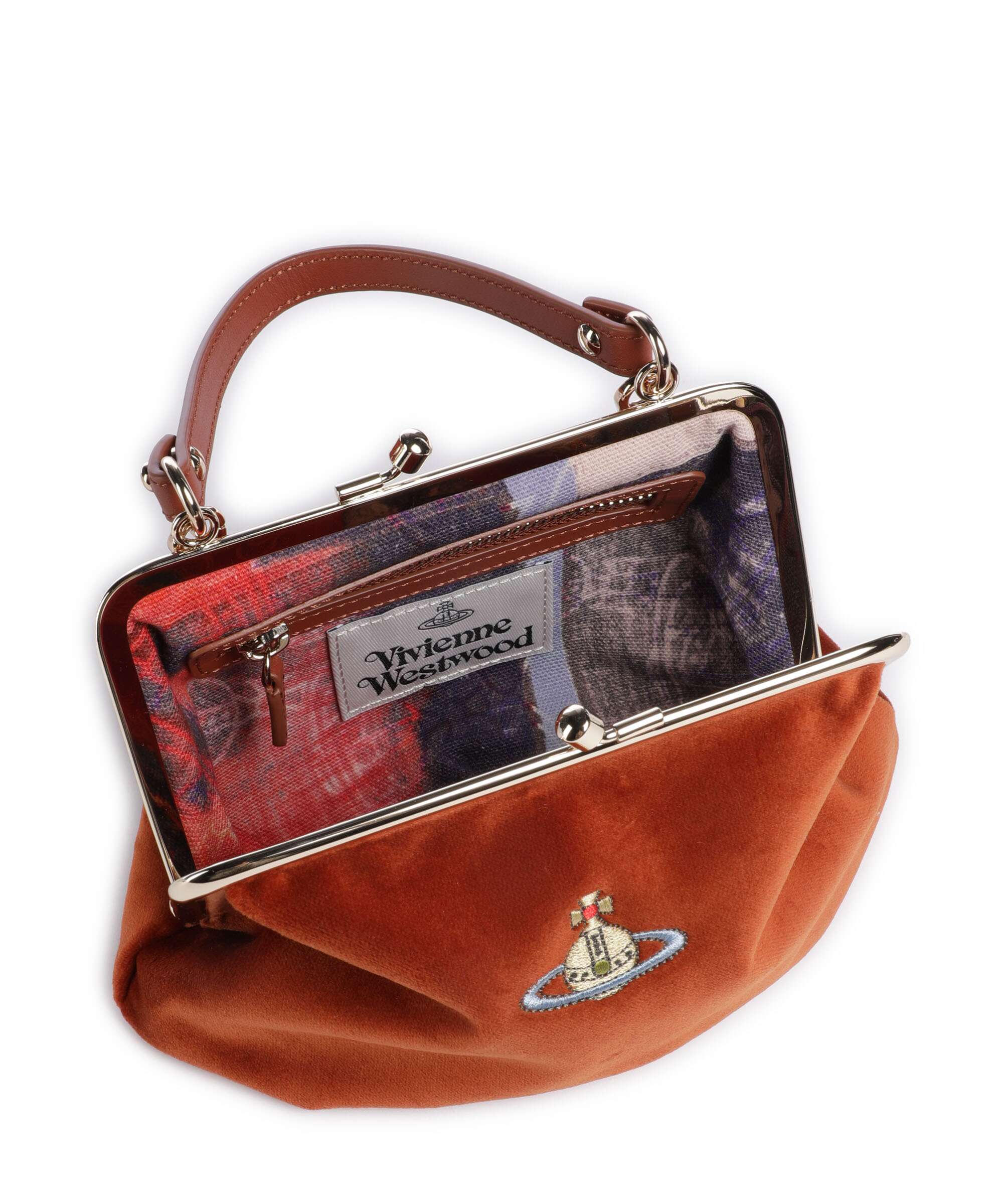 Vivienne Westwood Granny Frame Velvet Crossbody tas burnt orange - Image 6